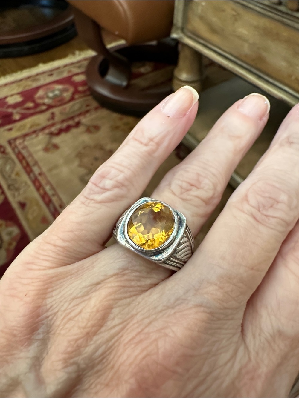 Sterling Silver Citrine Statement Ring - Yellow Gemstone